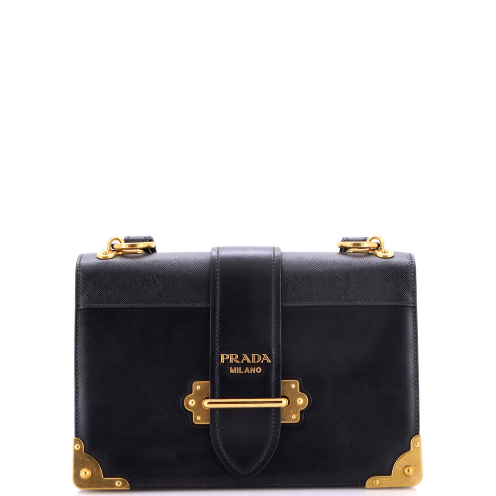 Prada Large Cahier Crossbody Bag Leather and Saffiano Leather